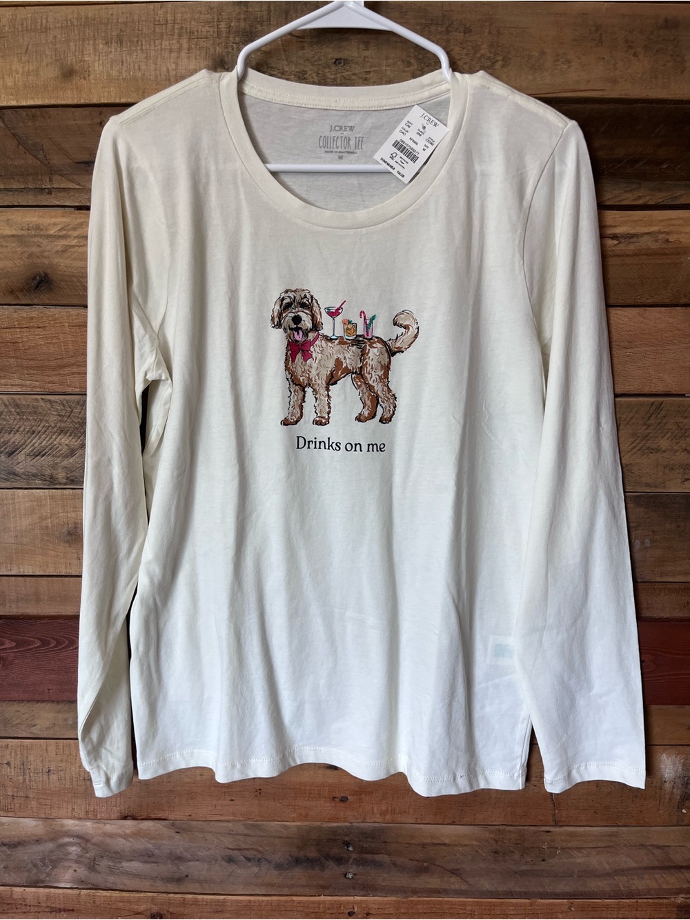J Crew Collector Graphic Tee Cream Long Sleeve Size M